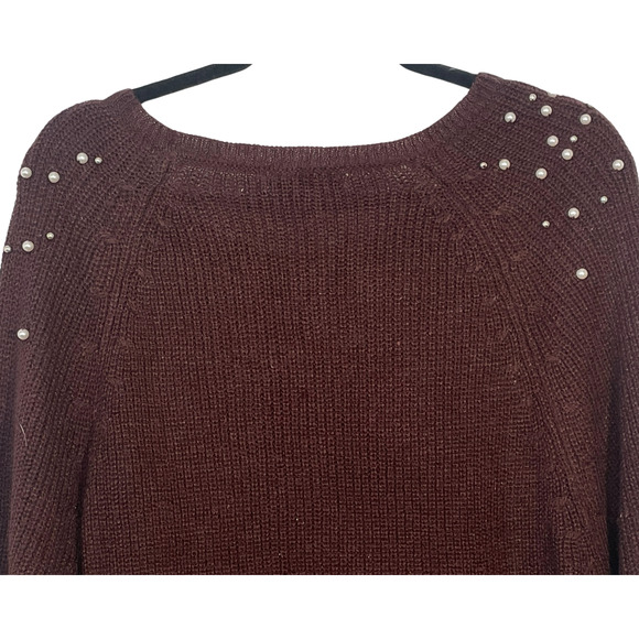 3-FOR-$30 Jessica Simpson Sz L Oversize Sweater Pearl Details Maroon Acrylic - Picture 6 of 10